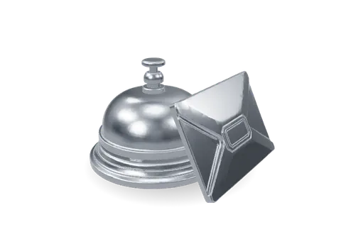 A titanium model of a desk bell and an envelope