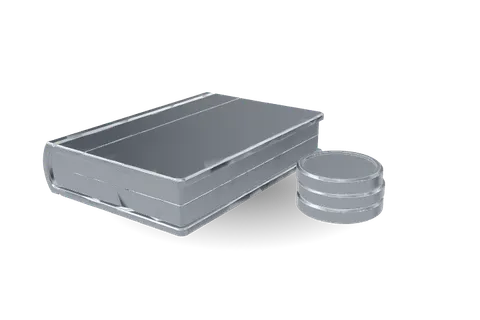 A titanium model of a ledger and a stack of coins